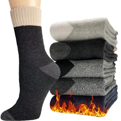 Hocerlu Calcetines Termicos 5 Pares Gruesos Calcetines Invierno Hombre con Rizo Suave Calcetines Lana para Running Esquiar Deportes
