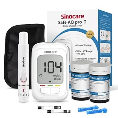 Sinocare Medidor Glucosa en Sangre, Kit Prueba Glucosa en Sangre Glucometro 50 x Tiras Prueba Glucosa en Sangre y Dispositivo de Punción (Safe AQ Pro I)