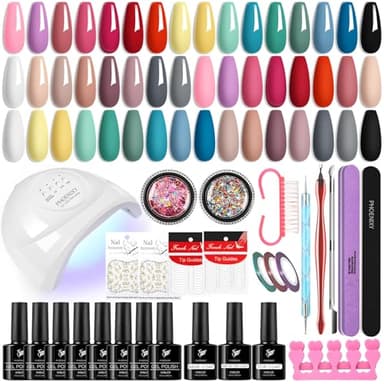 Phoenixy Kit Uñas Semipermanentes, 24 Colores Uñas Semipermanentes Kit Completo con 48W Lampara Uñas Semipermanentes, Regalos para Mujeres Kit Manicura Semipermanente