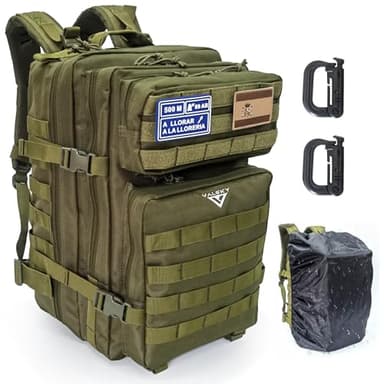 VALSKY® Mochilas Militares Molle 45L con Parche Bandera de España + Dos mosquetones + Funda impermeable - Mochila Táctica Militar.