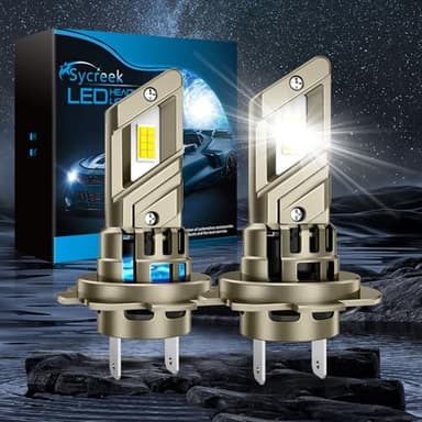 Sycreek Bombillas H7 LED,80W 28000LM 6500K Blanco,1:1 Mini Diseño para el Coche Kit de Reemplazo Halógeno,2 Led H7