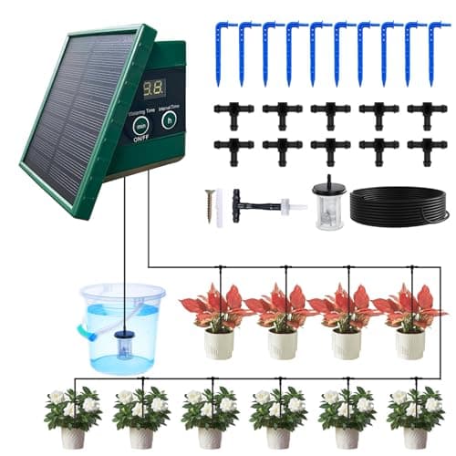 Onesheel Sistema De Riego Solar para Jardín, Riego Por Goteo Para Macetas Jardin, Riego Automatico Macetas Solar, Kit Riego Por Goteo para Macetas, Con Manguera 10m para Plantas de Balcón