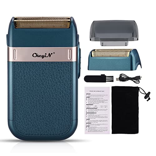 CkeyiN Máquina de Afeitar de Doble Cabeza Recargable para Hombres - Kit de Aseo con Recortador para Barba y Cuerpo sin Cable y por USB, Azul
