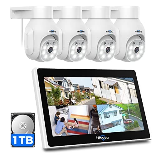 【5MP + 10 Canales】 Hiseeu Kit de Cámara de Vigilancia Exterior,5MP Cámara de Seguridad, 1TB Disco Duro NVR Sistema de Videovigilancia con 10" Monitor, 4X Camaras Vigilancia,Visión Nocturna
