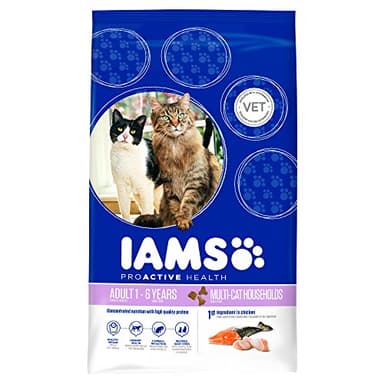 IAMS ProActive Health Comida para gatos adultos y senior, para hogares con varios gatos, con salmón y pollo, 15 kg