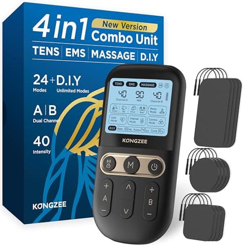 [4 en 1] D.I.Y Electroestimuladores Musculares y Nerviosos Fisioterapia, A/B Canales TENS/EMS de Masaje Terapia Maquina para Aliviar el Dolor/Cuello/Muscular, 12pcs Almohadillas de Electrodos