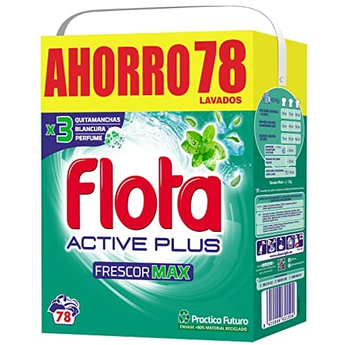 FLOTA | Frescor Max | Detergente Lavadora en Polvo | Ropa Blanca y de Color | Antimanchas y Antiolores | 78 Lavados
