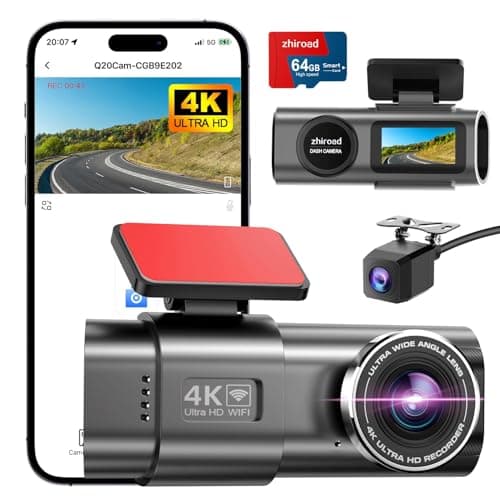 Dashcam, 4K+1080P WiFi Dash CAM Coche, Camara Vigilancia Coche Desmontable, Camara Coche Grabadora con Tarjeta 64G, Super Visión, Gran 170°, Sensor G, Monitor de Aparcamiento, Grabación de Bucle