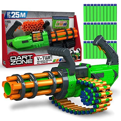Dart Zone V-Twin Bláster con Correa de Metralleta Motorizada – Pistola de Dardo de Alto Rendimiento Desde 8+ Años – Totalmente Automática – 30 Dardos Waffle Tip – Lanza 3 Dardos por Segundo hasta 25m