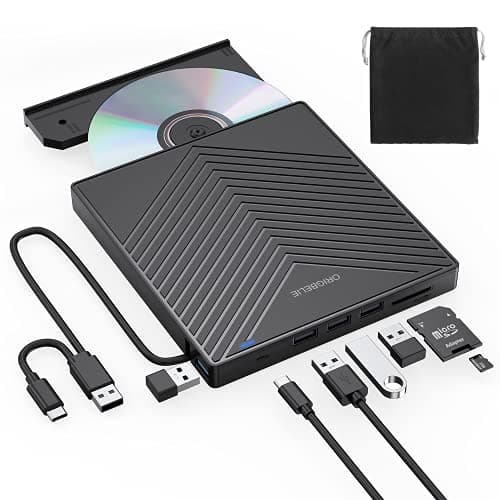 ORIGBELIE Lector CD DVD Externo, USB 3.0 y Type-C CD/DVD +/-RW Drive, Plug&Play Grabadora CD DVD Externa para PC, Portátil, Escritorio, iMac, MacBook Pro/Air, Windows 11/10/8/7/XP/Vista, Linux, Mac OS