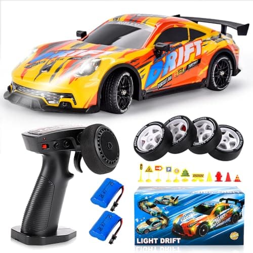 JONRRYIN Coche Teledirigido Drift, 1:14 Drift RC Car, 4WD 25km/h Coche de Deriva Carreras Teledirigido con Luces LED, Radiocontrol Coche de Juguete para Adultos y Niños Mayores de 8 Año (Amarillo)