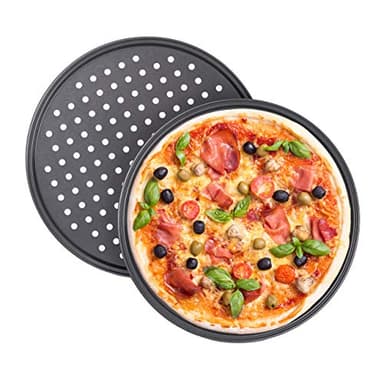 Relaxdays Juego de 2 Bandejas Pizza Horno Redondas, Antiadherentes y Perforadas, Acero al Carbono, Gris, ∅ 32 cm, 2 unidades