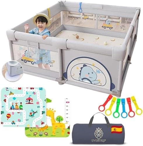 Parque Infantil Bebe 150x180 + Alfombra + 6 Agarraderas + Bolsa Transporte | Corralito Bebe Plegable Centro De Actividad Con Malla Transpirable Baby Playpen