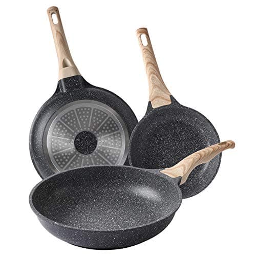 Motase Sartén antiadherente | Mejor revestimiento antiadherente de titanio suizo | Utensilios de cocina 100% libre de PFOA | Sartén de piedra (20+24+28cm)