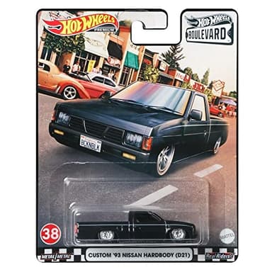 Mattel GRM09 Hot Wheels Premium Real Riders Boulevard Custom 93 Nissan Hardbody (D21) nº 38, modelo de coche de carreras para niños y coleccionistas