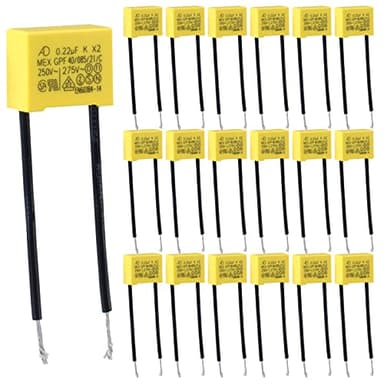 Vegena 20 Piezas Condensador Polipropileno 0,22µF 275V X2 Condensador de Seguridad Condensador Supresor Radial para Intermitentes y Parpadeo de Los LED