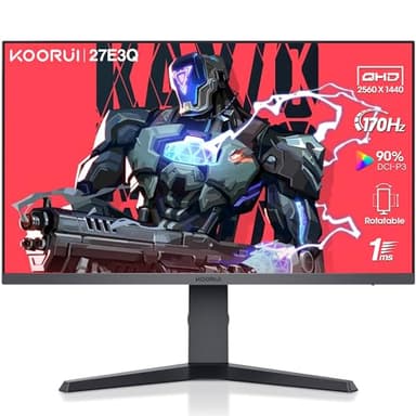 KOORUI Monitor Gaming 27 Pulgadas 170Hz, Pantallas Ordenador QHD (2560 * 1440), IPS, 1ms, HDR 400, Adpitive Sync, 2xHDMI(144Hz), DisplayPort(170Hz), VESA, Altura Ajustable