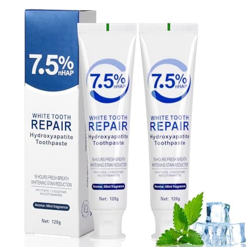 7.5% Pasta dental con hidroxiapatita, sin flúor, con hidroxiapatita, protege el esmalte y fórmula suave, aliento fresco (paquete de 2)