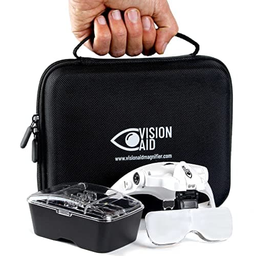 VISION AID - Lupas con 2 Luces LED y Estuche DE Almacenamiento para Trabajo de precisión | Lupas de Gran Aumento para modelismo, reparación, Costura, joyería y relojería - Carga USB
