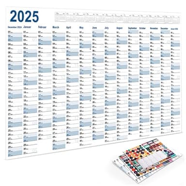 Calendario 2025 pared XXL Calendario pared 2025 (74.2 x 52.5 cm) plegado planificador anual de regalo, días festivos españoles, Planificador (Azul)