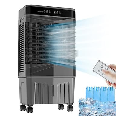 3 en 1 Climatizador Evaporativo, Enfriador de Aire Acondicionado Portatil sin Tubo Exterior, Oscilación Automática de 3 Velocidades, 45 L Tanque de Agua, Sincronización de 12 H