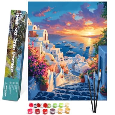 Bougimal Pintura por Números Adultos Paisaje con Pinceles y Pinturas Acrílicas - 40 x 50 cm, Sin marco, Paisaje 1