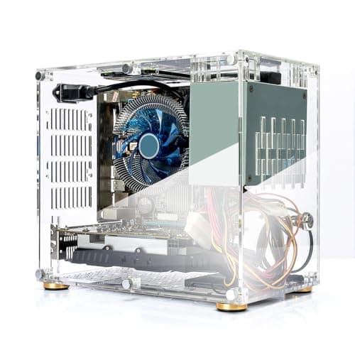 Mini ITX PC Gaming Case, Pequeño Mini ITX Caso, Acrílico Transparente Caja de la Computadora Chasis 360 Grados Abierto Hueco Refrigeración DIY Placa Base Pequeña Caja de PC