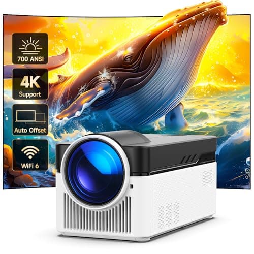 HY450 Android Proyector Portátil Videoproyector 1080P 4K Proyector Supote WiFi y Bluetooth, Enfoque Eléctrico Automático 700 ANSI Proyector de Alcance ultracorto, Memoria de 2+32GB, Proyector casero