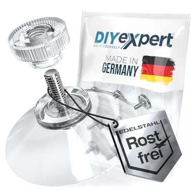 DIYexpert® 12 x Ventosas diámetro 40 mm con rosca M4 x 10 mm incluye tuercas moleteadas transparentes, fabricadas en Alemania