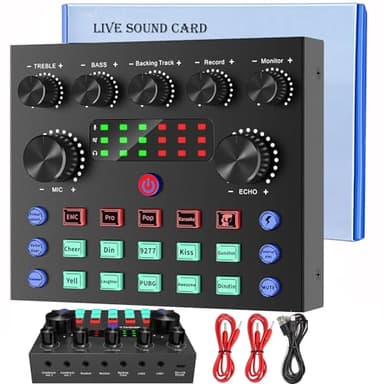 Mesa de Mezclas Dj Set Tarjeta de Sonido Externa USB, Gofemial Interfaz Audio Controladora DJ Set con Mezclador Audio Cambiador de Voz, para Streaming Gaming Karaoke Video Youtube