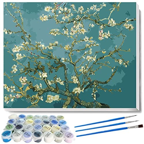 liziciti Kits de pintura por números, serie de obras maestras de Vincent Van Gogh, obras de arte de pintura al óleo para adultos, niños, principiantes, 40 x 50 cm, sin marco (flor de almendro)