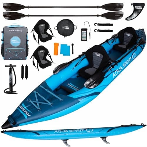 Aqua Spirit Kayak Hinchable 2024 | 320cm | Kit Completo De Kayak para 2 Personas con Remo, Mochila, Bomba Y Más Accesorios | Adultos Principiantes/Expertos | 2 Años De Garantía