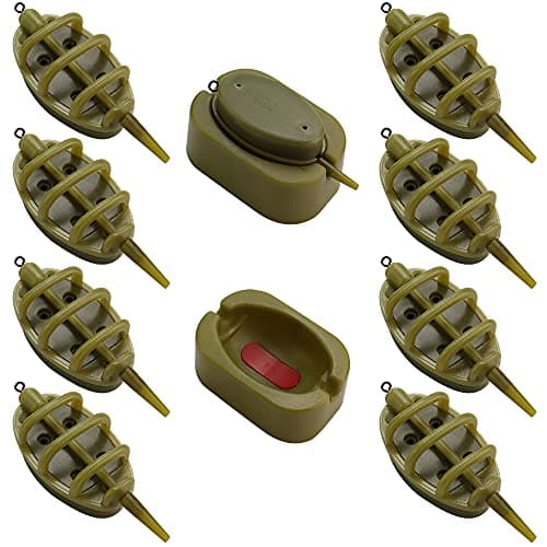 LYTIVAGEN 8 PCS Alimentador de Metodo en Línea de Pesca con 2 Moldes de Liberación Rápida Accesorios de Cebadores de Pesca Carpa para Pescar 15g/20g/25g/30g/35g/40g/50g/60g (Marrón)