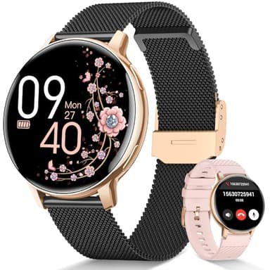 SWGOTA Reloj Inteligente Mujer, Smartwatch Mujer con Llamada 120+ Modo Deporte 24H Pulsómetro SpO2 Sueño Seguimiento del Periodo Podómetro Calorías IP68 Fitness Tracker Android iOS Oro Negro Regalo