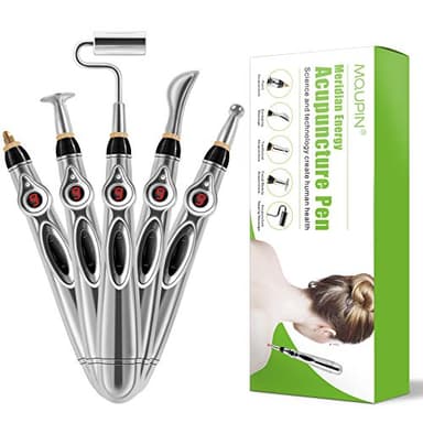 MQUPIN - Pluma de acupuntura electrónica para terapia de alivio del dolor, pluma de energía meridiana pluma para dolor con 5 cabezales de masaje