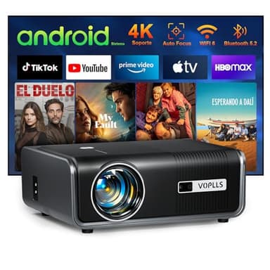 Smart Proyector con Built-in Apps ＆ Auto Focus/Keystone, 23000 Lumen Proyector WiFi Bluetooth Full HD 1080P, VOPLLS Proyector Cine en Casa con Zoom del 50% para iOS/Android/PPT