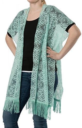 styleBREAKER Chaleco en óptica de Ganchillo en diseño de Flores con deshilachados, sin Cierre, Verano, señora 08010021, Color:Menta