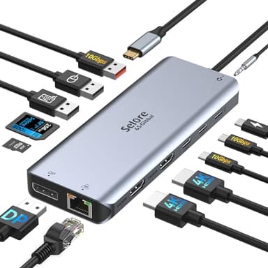 USB C Docking Station 2 Monitor Dockingstation Dual HDMI 4k DP Triple Display Hub 10G, 13 en 1 Laptop Docking Station 2X 4K HDMI, Displayport,USB3.1,RJ45,100W PD,Kartenleser,Audio/Mic,Dock für Dell HP