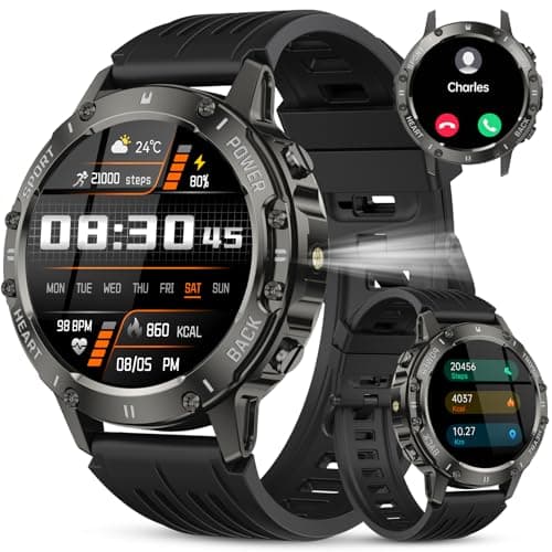 Reloj Inteligente Hombre Militar, 1.45" HD Smartwatch Hombre con Llamadas BT 5.3, 114+ Modos Deportivos, 24/7 Monitor de Sueño/Podómetro/Pulsómetro, IP68 Impermeable Pulsera Actividad para Android iOS