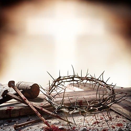 YongFoto 1,5x1,5m Crucifijo Jesucristo con Fondo Cruzado con Martillo uñas sangrientas Corona espumas Fondos para fotografía Happy Pascua Primavera Foto Fondo Cultura histórica Studio Props