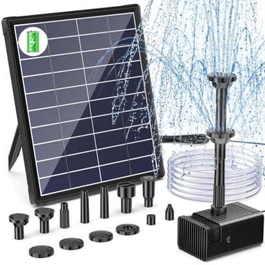 Bomba de Agua Solar Biling de 6 W con batería de 3000 mAh, Bomba de Fuente de Estanque Solar de 10 boquillas, Fuente de Agua de Tubo de 5 pies para baño de pájaros de jardín, Estanque, Cascada
