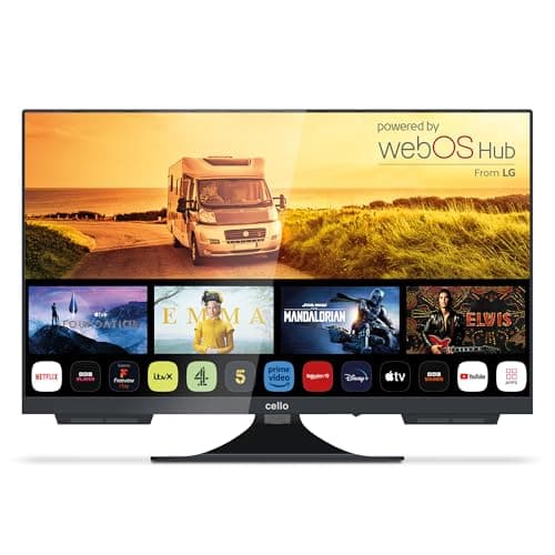 Cello C2224WS Trav 22" Pulgadas Smart 12V Camping Travel TV sin Marco Triple Sintonizador Bluetooth WebOS by LG Pitch Altavoz Disney+ Netflix Autocaravana camión Barco Made in Europe
