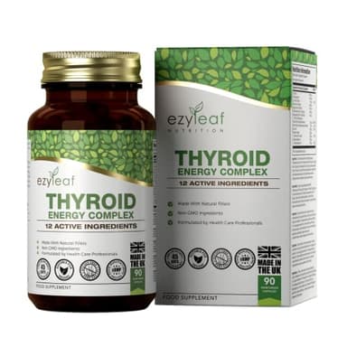Ezyleaf Complejo Tiroideo | L Tyrosine Soporte de Tiroides con Ashwagandha, Yodo, Zinc, Algas Marinas, Musgo Marino, Yoduro de Potasio, Extracto de Guggul y Selenio | 90 Cápsulas de L-Tirosina