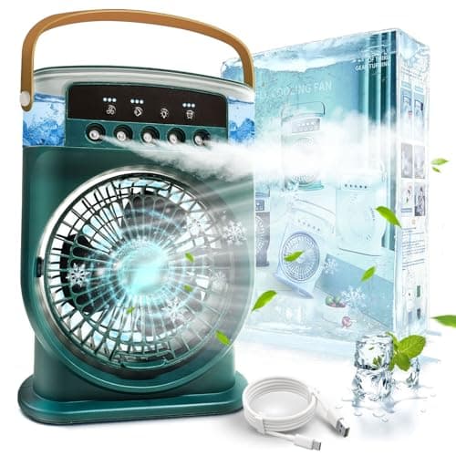 Mini Aire Acondicionado 4 en 1, Aire Acondicionado Portatil Silencioso, Air Conditioner Mini, Ventilador Portátil, Mini Enfriador, Climatizador Agua Type-C con Humidificador y Temporizador (Verde)