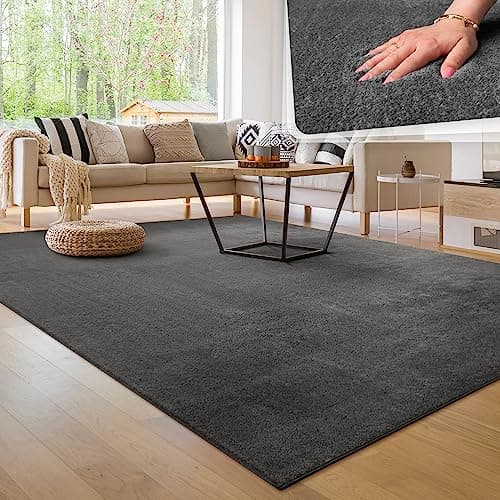 Paco Home Alfombra Moderna y Suave para Salón a Pelo Corto Lavable Fluffy Uni Efecto Piel Intemporal Elegante Antideslizante Fácil de Limpiar, tamaño:200x280 cm, Color:Antracita