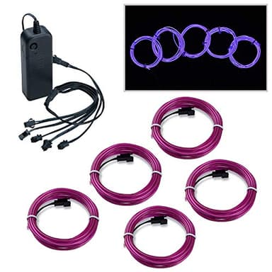 COVVY Cable LED Tira de Luces de Neon Flexible de 5 * 1 M Alimentado 3 Modos de Funcionamiento, Perfecto para Decoración de Coche, Fiestas, Disfraz de Carnaval