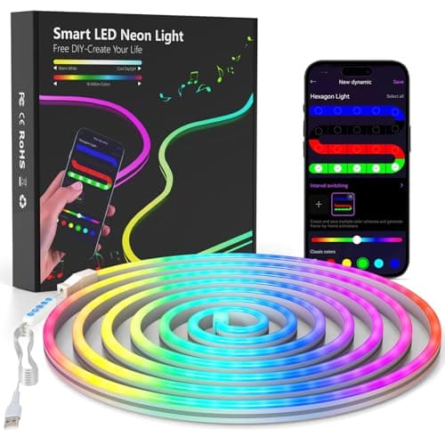 Luces LED Neon 3m - Tira de LED Neón RGB Flexible, Silicona DIY con Control por App, Neón Strip Luz Decorativa para Dormitorio, Bar, Sala de Juegos, Navidad y Fiestas (3 Metros)