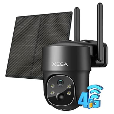 Xega 4G LTE Cámara Vigilancia Exterior con Sim, Camara 4G Solar Sin Cable con Batería 2K HD PTZ 355°/90°, Visión Nocturna, Detección De Movimiento, Almacenamiento Local & Cloud, IP66