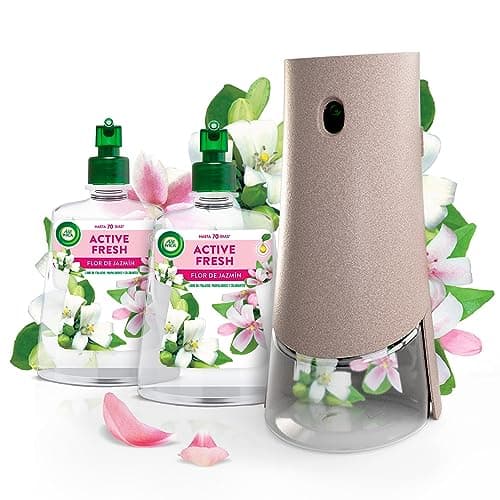 Air Wick Spray Automático Sin Aerosol, Ambientador Hogar Fragancia Flor de Jazmín, 1 Aparato, 2 Recambios, 24 x 7 Active Fresh Neutralizador de Olores, Hasta 70 Días de Frescor