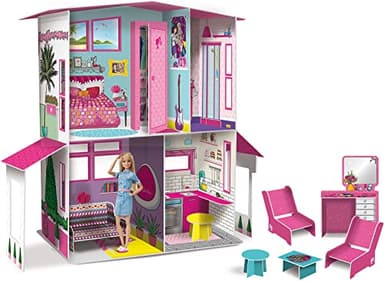 Lisciani - BARBIE Maison de Poupée - Barbie Villa de Rêve à Deux Étages - Maison 3D à Construire et Décorer - Activité Manuelle et Loisirs Créatifs pour Enfants dès 4 Ans - Jeu de Construction
